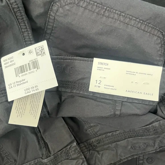 American Eagle Black Stretch Baggy Jogger High Rise Cargo Utility Pants NWT P - Picture 7 of 8